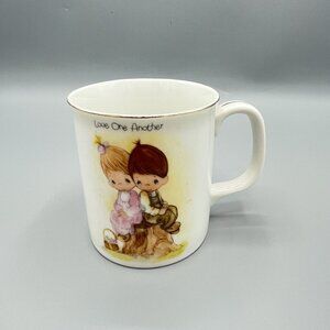Vintage 1983 Precious Moments Coffee Mug "Love One Another" Gold Rim Enesco